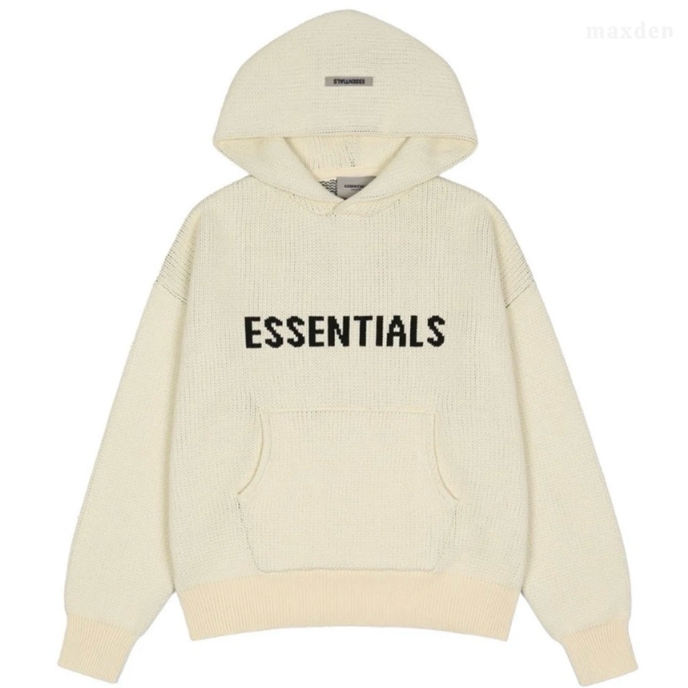 NEW Essentials Fear of God Cream Knit Pullover Hoodie 💯 AUTHENTIC